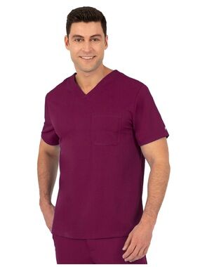 healing hands Men’s V-Neck Scrub Top in Plum